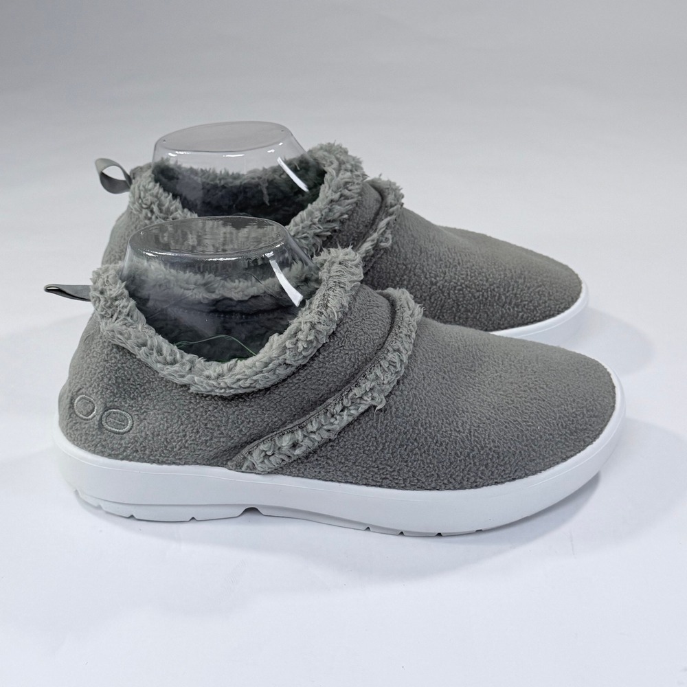 OOFOS OOcoozie Recovery Shoes Womens 10 Grey Fleece Comfort Cozy Slip On Bootie